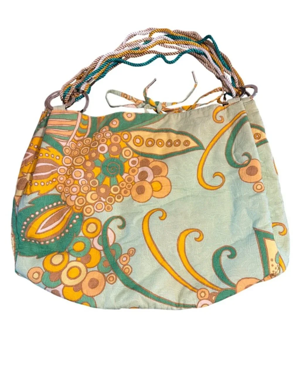 Vintage Y2K Banana Republic Hobo Bag Green Floral Twist Rope Handles Estate READ